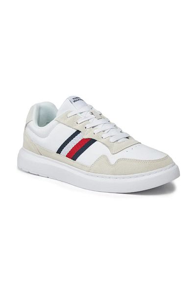 Tommy Hilfiger Lässiger weißer Herren-Sneaker mit Markenlogo, Schnürung und rutschfester Sohle FM0FM04889-YBS