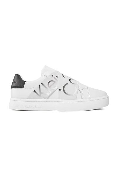 Calvin Klein Dámské stylově vypadající kožené bílé tenisky s logem značky vhodné pro běžné použití Yw0yw01443-02y