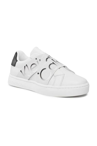 Calvin Klein Dámské stylově vypadající kožené bílé tenisky s logem značky vhodné pro běžné použití Yw0yw01443-02y