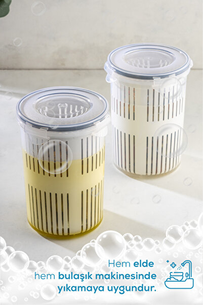 Vienev Storage Container with Strainer Olive Bowl Pickle Bowl 1.5 Liter