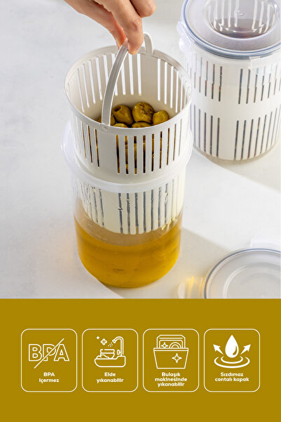 Vienev Storage Container with Strainer Olive Bowl Pickle Bowl 1.5 Liter