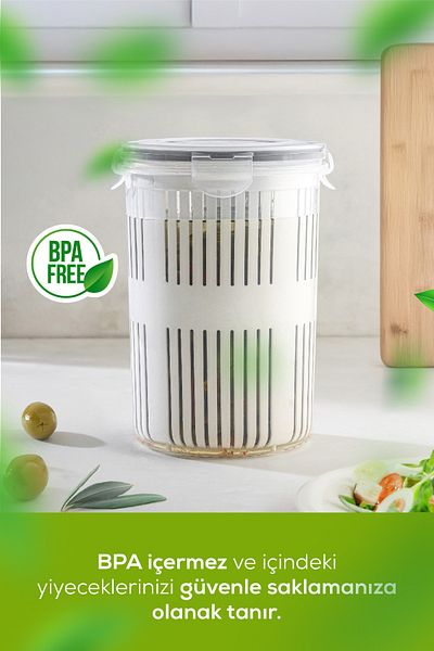 Vienev Storage Container with Strainer Olive Bowl Pickle Bowl 1.5 Liter