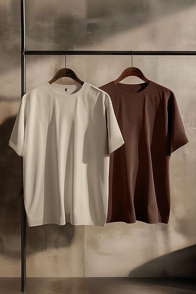 Trendyol Collection Tricou cu mânecă scurtă din bumbac 100% maro închis și piatră, pachet de 2 - TMNSS19BO0075