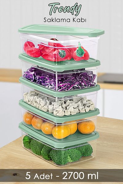 Meleni Home 5 Green Food Storage Containers - Microwavable Organizer 2700ml