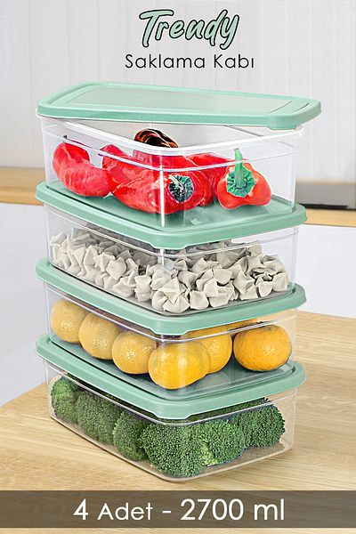 Meleni Home 4 Pcs Green Food Storage Container - 2700ml Microwavable Organizer Organizer