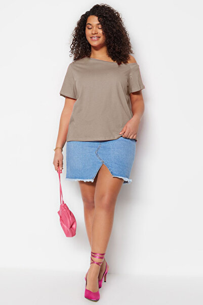 Trendyol Curve Λεπτομέρεια από βιζόν 100% βαμβακερή πλεκτή μπλούζα TBBSS22AF0052