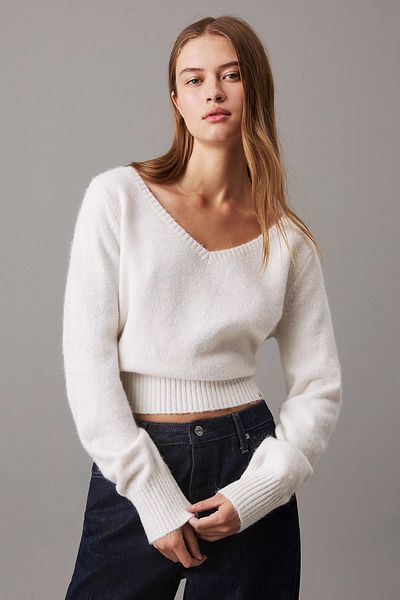 Calvin Klein Nadýchaný svetr s výstřihem do V