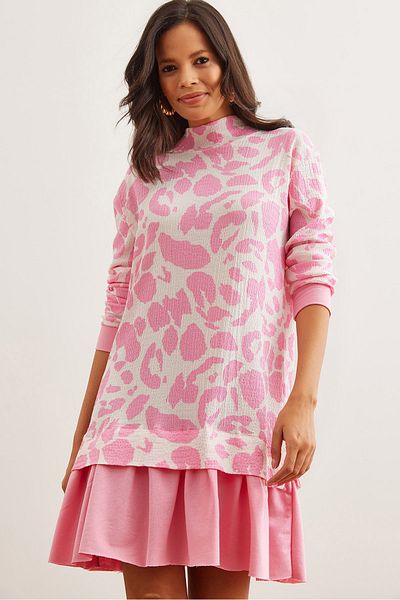 Olalook Women's Ecru Pink Garnished Thessaloniki Dress Elb- 19000965