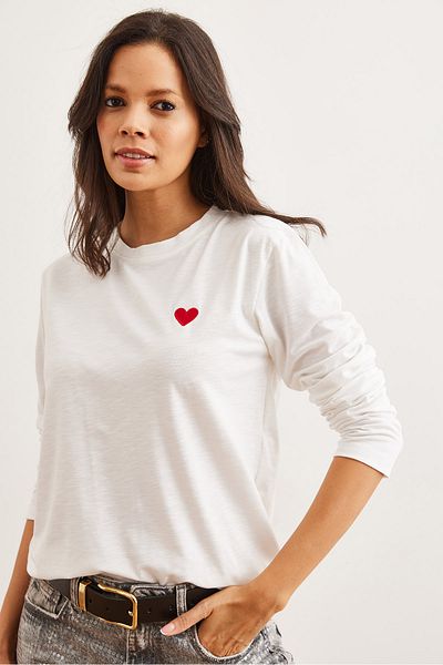 Olalook Dámské tričko s dlouhým rukávem Ecru Flame Heart Tsh- 19000829