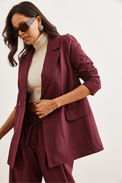 Olalook Kadın Bordo Tek Düğmeli Astarlı Oversize Blazer Ceket CKT-19000423