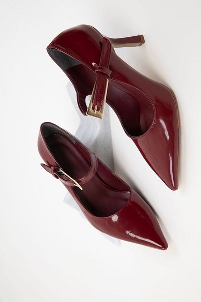 SOHO Claret Red Patent Leather Women's Classic Heeled Shoes - 20174 Model