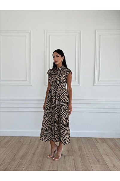 Bettnes ZEBRA DESEN ELBİSE GÖMLEK YAKA