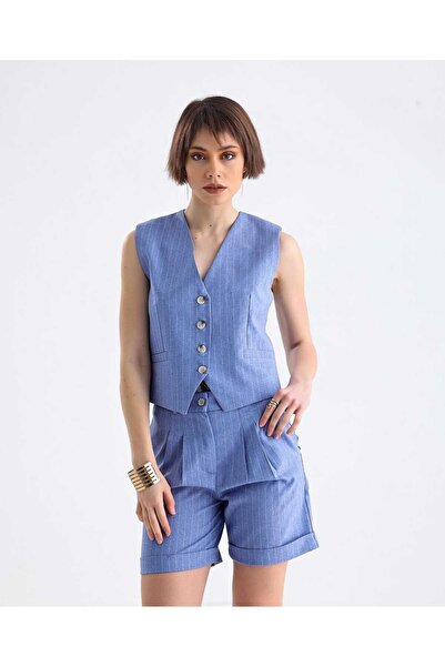 NILO DESGIN Linen Striped Vest and Shorts Set - From the Seasons' Favorite Sets