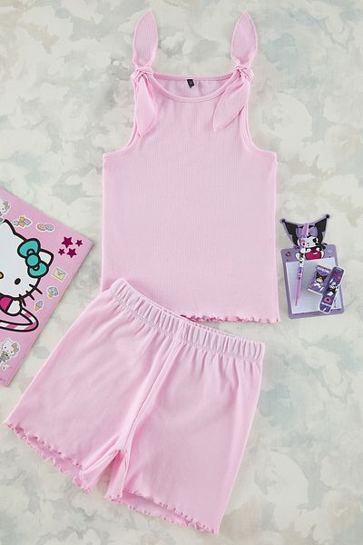 TRENDYOLKIDS Rózsaszín női gyermek Basic kötött ujjatlan alsónadrág rövidnadrág kötött alsó felső öltöny TKDSS25AU00018