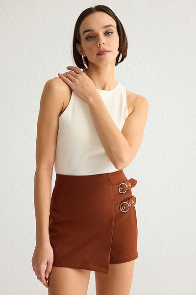 Trendyol Collection Σκούρο καφέ ζώνη Λεπτομερής υφαντό σορτς φούστα TWOAW21SR0034