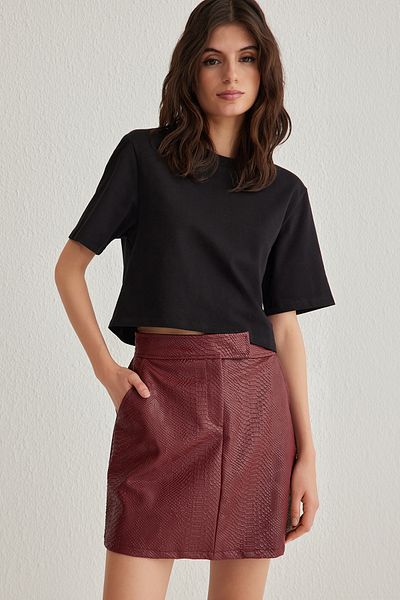 Trendyol Collection Dark Red Premium A-Line Faux Leather Mini Woven Skirt Twoaw22Et0480