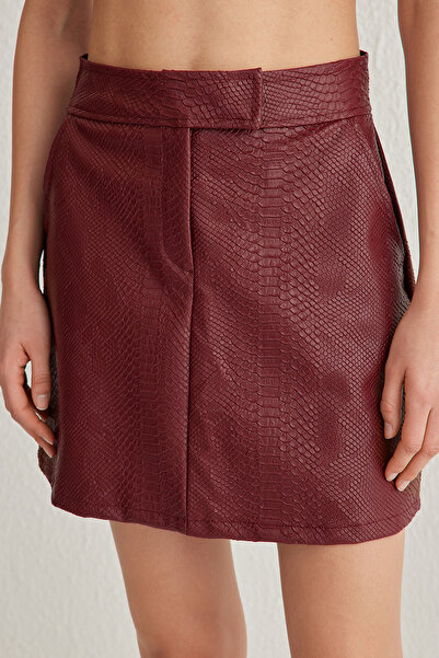 Trendyol Collection Dark Red Premium A-Line Faux Leather Mini Woven Skirt Twoaw22Et0480