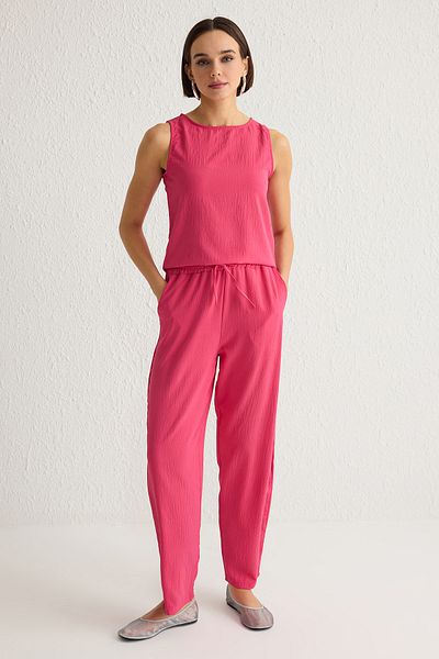 Trendyol Collection Fuchsia Tank Top and Wide-Leg Pants Set - Elastic Waist Woven Bottom-Top Set Twoss25Au00029