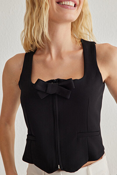 Trendyol Collection Чорний жилет з тканого полотна з регулярною стрічкою TWOSS25YE00036