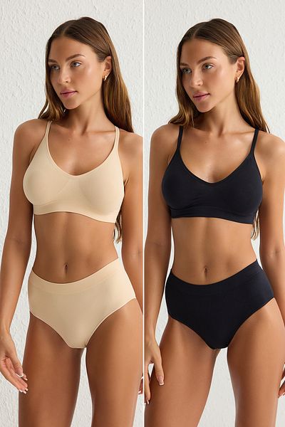 Trendyol Collection 2-teiliges, nahtloses, schlichtes Hipster-Höschen in schwarzer Haut THMSS25KU00011