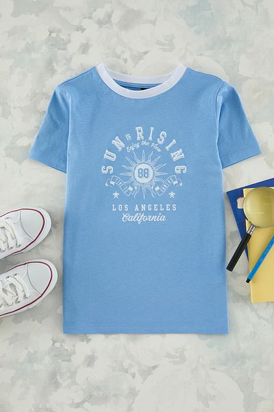 TRENDYOLKIDS Dětské modré tričko s potiskem Tkdss25Ts00042