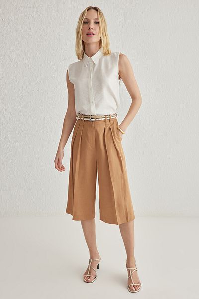 Trendyol Collection Λευκό μηδενικό μανίκι λινό look κανονικό κανονικό υφαντό πουκάμισο TWOSS25GO00097