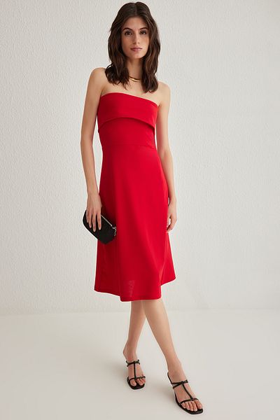 Trendyol Collection Red Strapless a Line/Bell Cut Midi Knitted Dress Twoss25El00070