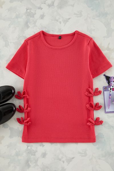 TRENDYOLKIDS Gránátalma virágmintás sima kötött póló - TKDSS25TS00048
