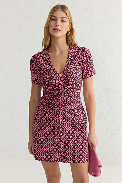 Trendyol Collection Lila Retro-Mini-Webkleid TWOSS25EL00080