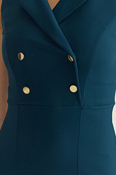 Trendyol Collection Petrol Body Hugging Jacket Lapel Midi Woven Dress Twoss23El02256