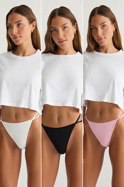 Trendyol Collection Mehrfarbige 3-teilige durchbrochene Spitzen-Tanga-Höschen THMSS25KU00002