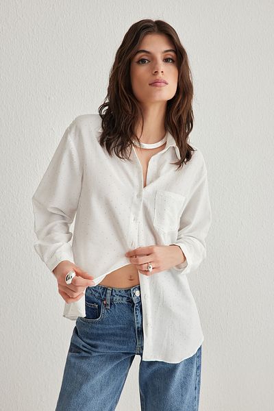 Trendyol Collection Λευκό πουκάμισο με πέτρινη λεπτομέρεια - TWOSS25GO00015