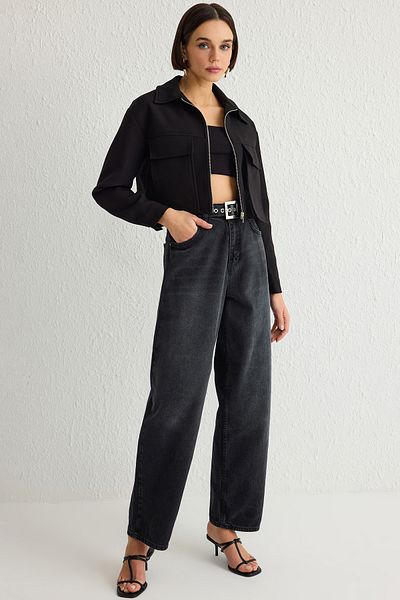 Trendyol Collection Черно тъкано яке с джобове Twoss24Ce00031
