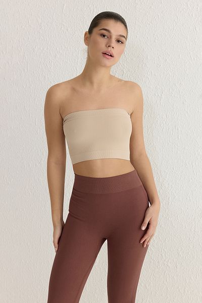 Trendyol Collection Stone-Brown 2-Pack Seamless/Seamless Ribbed Strapless Knitted Sports Bra Twoss21Ss0061