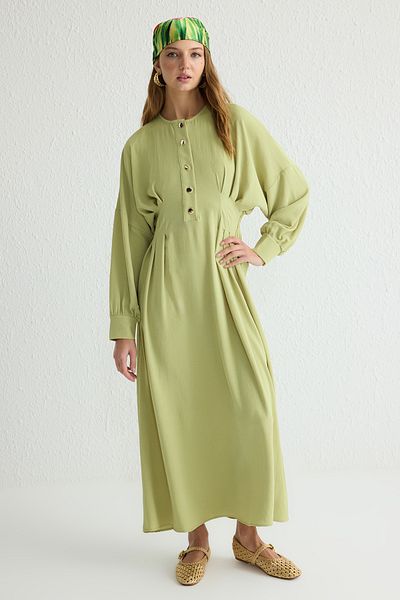 Trendyol Modest Χακί Χωρίς επένδυση Απλό υφαντό φόρεμα Hijab Aerobin TCTSS25EB00020