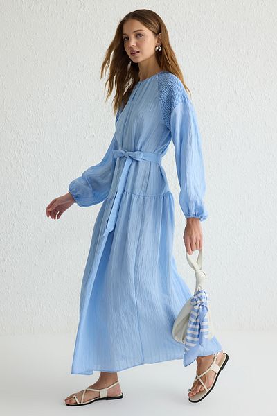 Trendyol Modest Μπλε φόρεμα χιτζάμπ απλής ύφανσης χωρίς επένδυση TCTSS25EB00023
