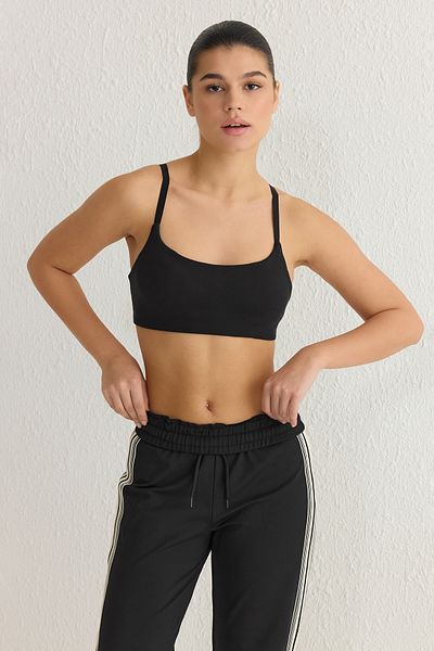 Trendyol Collection Soft Fabric Black Brushed Sports Bra - Reflective Print, Support & Shapewear Thmss25Ss00009