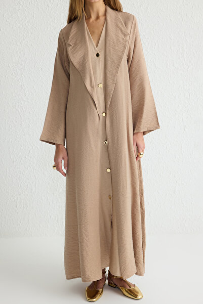 Trendyol Modest Λεπτομερές υφαντό καπάκι σε μπεζ πέτρα - Ferace/Abaya TCTSS25KF00000