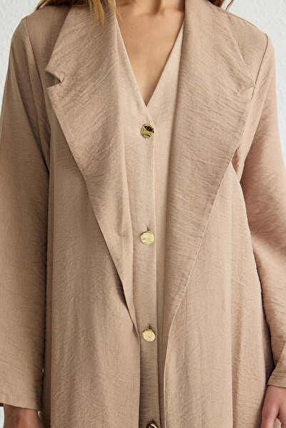 Trendyol Modest Λεπτομερές υφαντό καπάκι σε μπεζ πέτρα - Ferace/Abaya TCTSS25KF00000