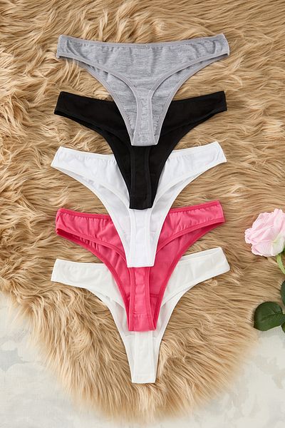 Trendyol Collection Pachet de 5 chiloți tricotați cu tanga din bumbac multicolore THMSS25KU00017