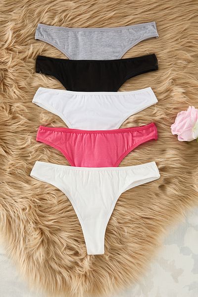 Trendyol Collection Pachet de 5 chiloți tricotați cu tanga din bumbac multicolore THMSS25KU00017