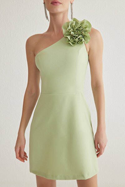 Trendyol Collection Елегантна вечерна рокля с А-силует и подвижни аксесоари в ментово сиво TPRSS25EL00126