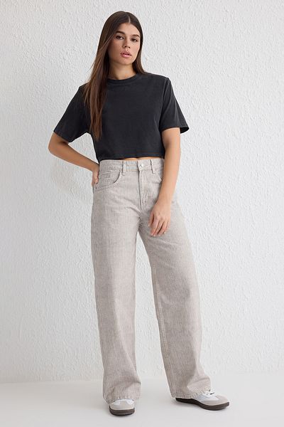 Trendyol Collection Mehrfarbige, gestreifte Barrel-Baggy-Jeans mit normaler Taille TWOSS25JE00017