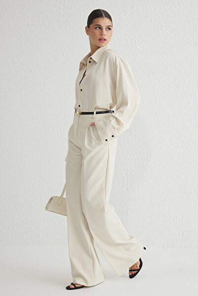 ترينديول كوليكشن بنطلون منسوج واسع الساق/واسع الساق من Ecru TWOAW25PL00109 Palazzo