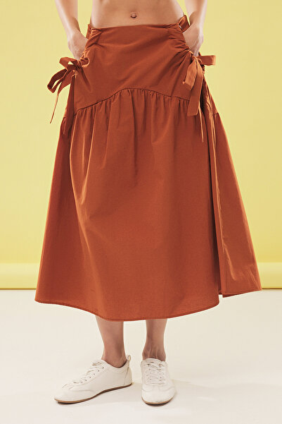 Trendyol Collection Mink Sitting Buttocks Loose Poplin Cotton Fabric Maxi Length Woven Skirt Twoss25Et00032