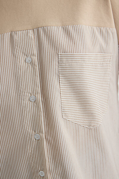 Trendyol Modest Beige Oversize Striped Knitted Tunic Tctss25Uk00003