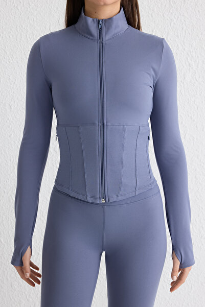 Trendyol Collection Indigo Brushed Soft Fabric με τρύπα για τον αντίχειρα Πλεκτό αθλητικό μπουφάν/φούτερ THMAW25SK00001