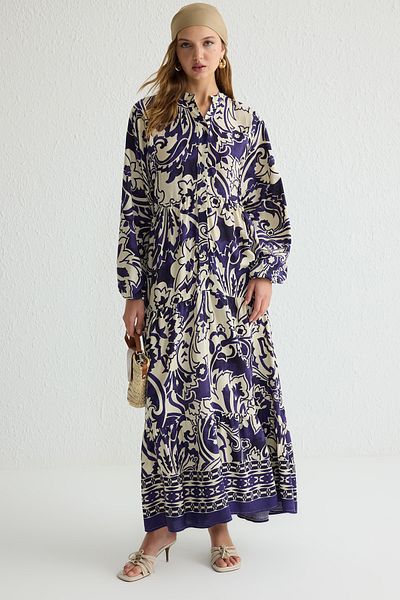 Trendyol Modest Lila gewebtes Kleid mit Viskose-Print TCTSS25EB00031