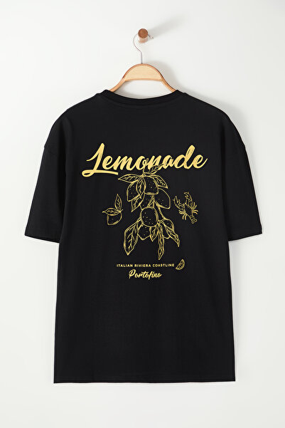 Trendyol Collection Back Lemon Print Black Oversize Cotton T-Shirt - Tmnss23Ts00089