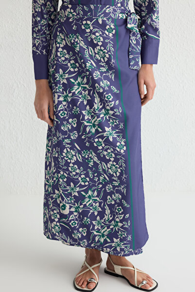 Trendyol Modest Navy Blue Floral Print Shirt Collar Suit - Tctss25Us00004